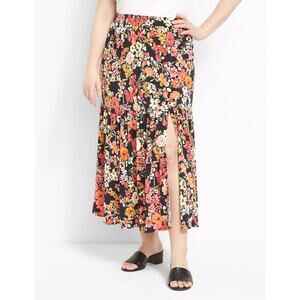 Lane Bryant Womens Pull On Front Slit Midi Skirt Plus Size 18/20 Dark Floral